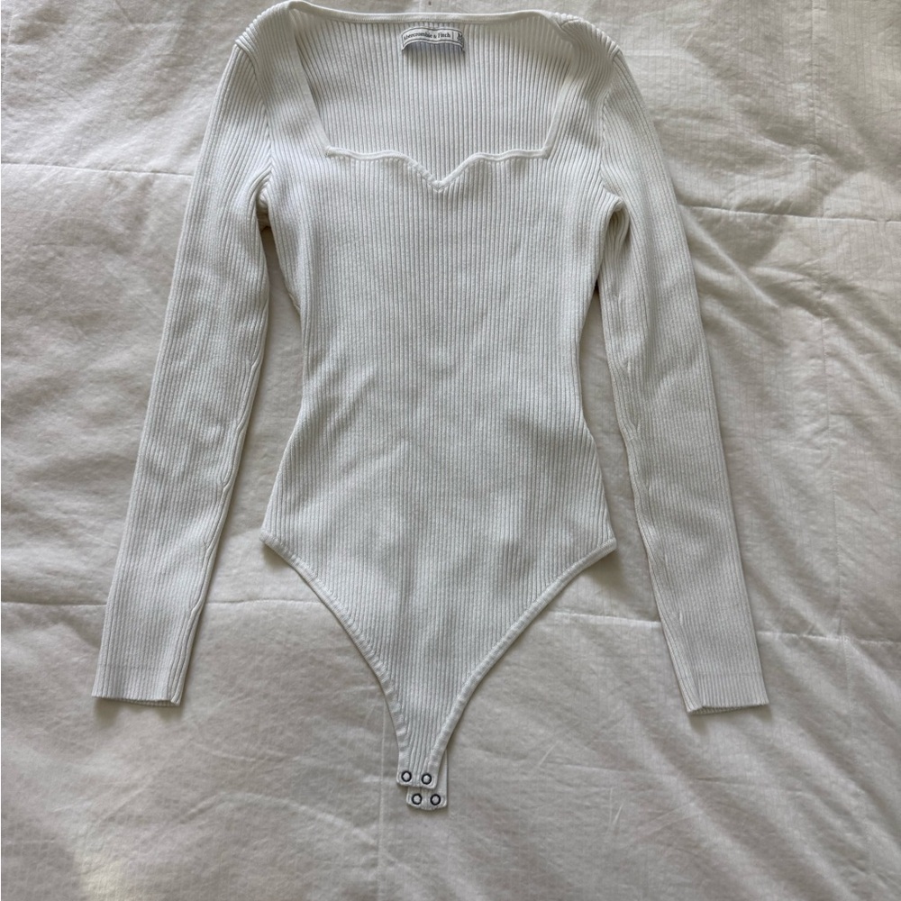 Abercrombie & Fitch Cream Ribbed Long-Sleeve Bodysuit